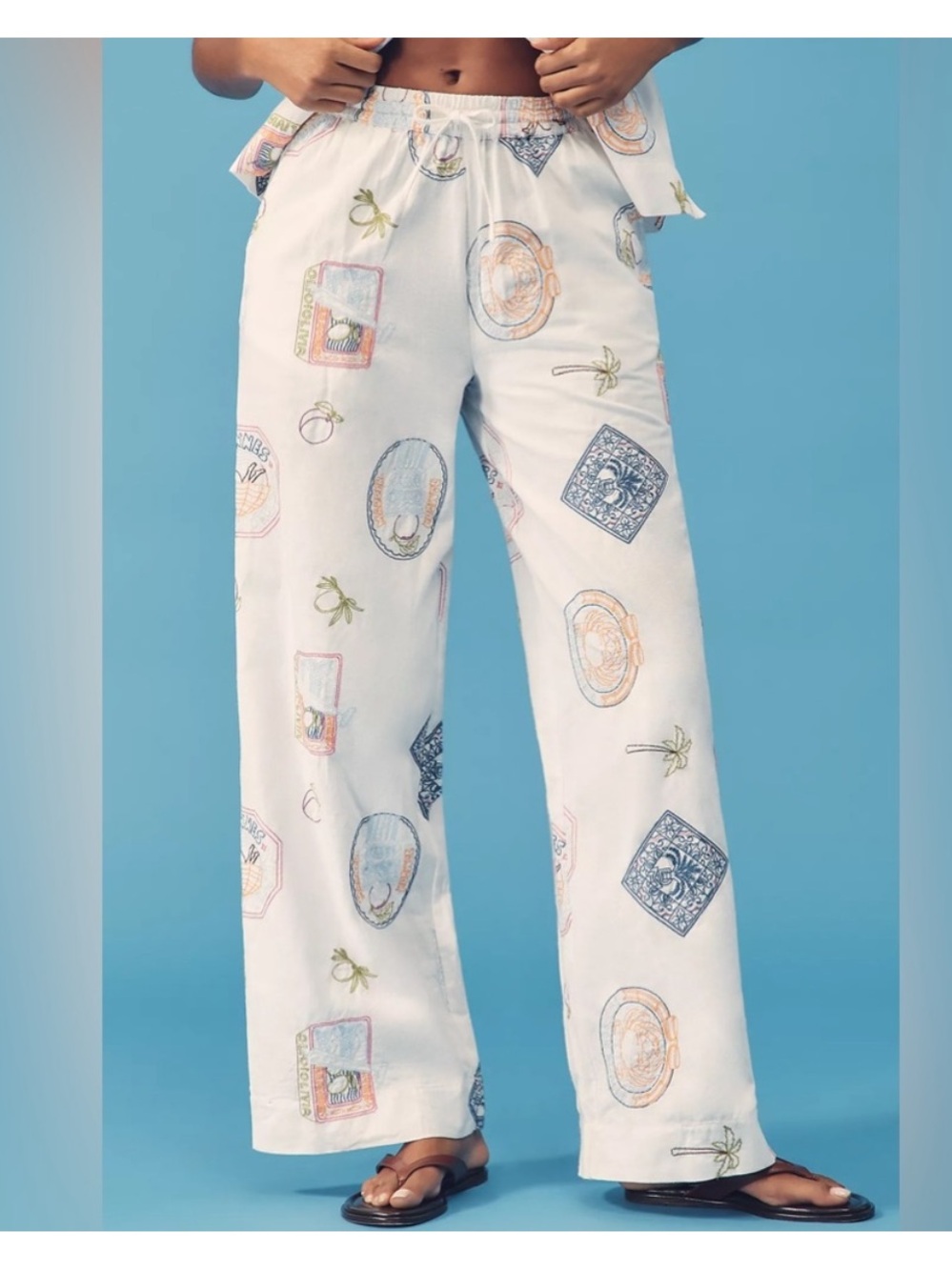 Damson Madder Anthropologie Linen Printed Embroidered Pants